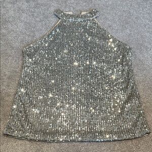 Silver Sequin Halter Top